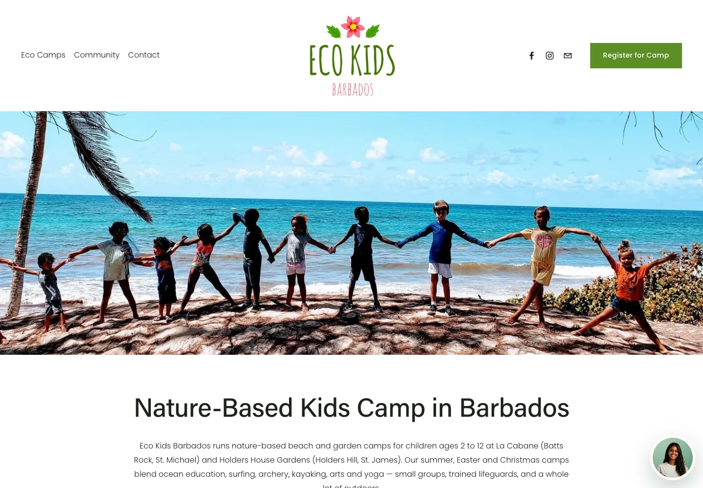 Eco Kids Barbados website displayed in a browser