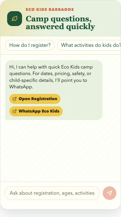 Eco Kids parent support chatbot mobile view